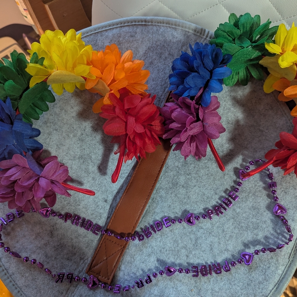 Colorful Flower Headband with Pride Beads And Flag